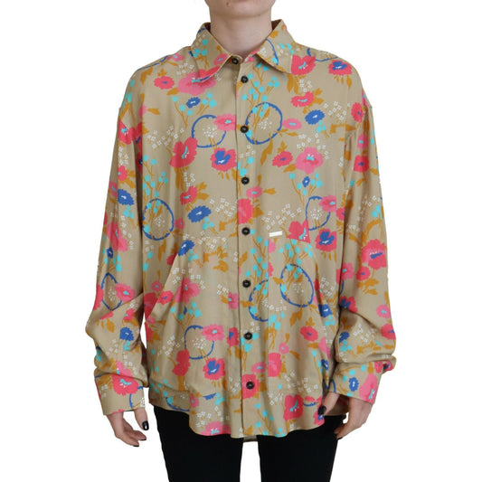 Dsquared² Beige Floral Collared Button Down Long Sleeves Shirt 1728,67345645728,Beige Floral Pattern,Blouses - Shirts - Clothing,Clothing,Dsquared²,IT38 | XS,Material: 100% Viscose,Preowned / Defect,Shirts - Clothing,Shirts - Women - Clothing,Women