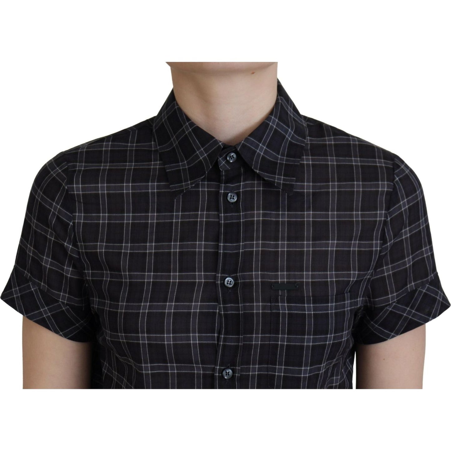Dsquared² Black Checkered Collared Button Short Sleeves Top 1728,67345645728,Black,Clothing,Dsquared²,IT38 | XS,Material: 100% Cotton,Preowned / Defect,T-Shirts - Clothing,T-Shirts - T-Shirts - Clothing,Tops & T-Shirts - Women - Clothing,Women