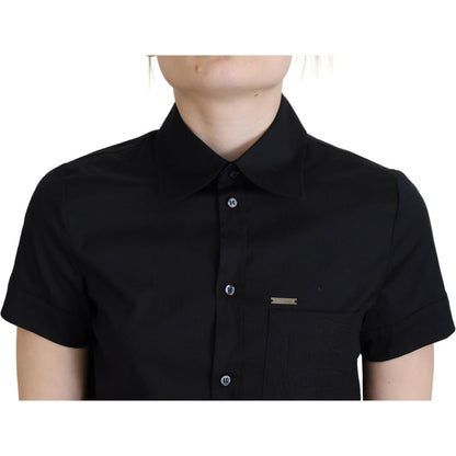 Dsquared² Black Collared Button Down Short Sleeves Polo Top 1728,67345645728,Black,Clothing,Dsquared²,IT38 | XS,Material: 97% Cotton 3% Elastane,Polo Shirts - T-Shirts - Clothing,Preowned / Defect,T-Shirts - Clothing,Tops & T-Shirts - Women - Clothing,Wom