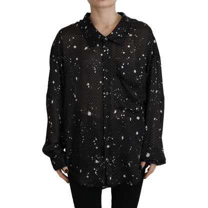 Dsquared² Black Polka Dots Collared Button Down Blouse Top 1728,67345645728,Black,Clothing,Dsquared²,IT38 | XS,Long Sleeve - T-Shirts - Clothing,Material: 100% Polyester,Preowned / Defect,T-Shirts - Clothing,Tops & T-Shirts - Women - Clothing,Women