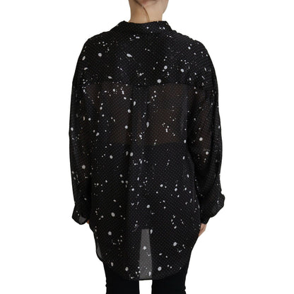 Dsquared² Black Polka Dots Collared Button Down Blouse Top 1728,67345645728,Black,Clothing,Dsquared²,IT38 | XS,Long Sleeve - T-Shirts - Clothing,Material: 100% Polyester,Preowned / Defect,T-Shirts - Clothing,Tops & T-Shirts - Women - Clothing,Women