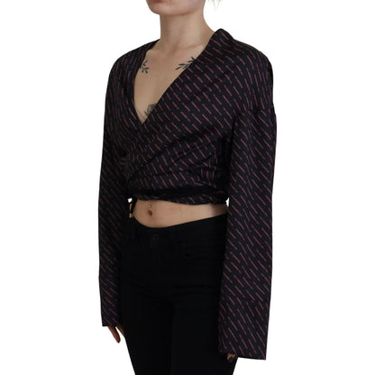 Dsquared² Black Polyester Cropped Logo Printed Blouse Top 1728,67345645728,Black,Clothing,Dsquared²,IT38 | XS,Long Sleeve - T-Shirts - Clothing,Material: 100% Polyester,Preowned / Defect,T-Shirts - Clothing,Tops & T-Shirts - Women - Clothing,Women