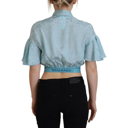 Dsquared² Blue Collared Button Down Short Sleeve Cropped Top 1728,67345645728,Clothing,Dsquared²,IT38 | XS,Light Blue,Material: 97% Cotton 3% Elastane,Preowned / Defect,T-Shirts - Clothing,T-Shirts - T-Shirts - Clothing,Tops & T-Shirts - Women - Clothing,