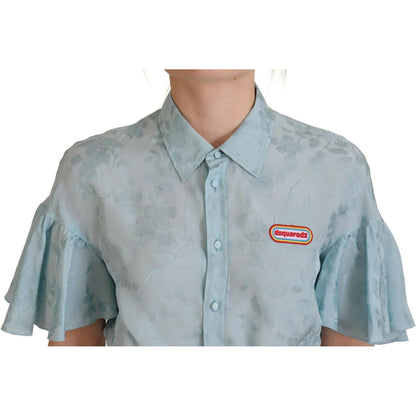 Dsquared² Blue Collared Button Down Short Sleeve Cropped Top 1728,67345645728,Clothing,Dsquared²,IT38 | XS,Light Blue,Material: 97% Cotton 3% Elastane,Preowned / Defect,T-Shirts - Clothing,T-Shirts - T-Shirts - Clothing,Tops & T-Shirts - Women - Clothing,