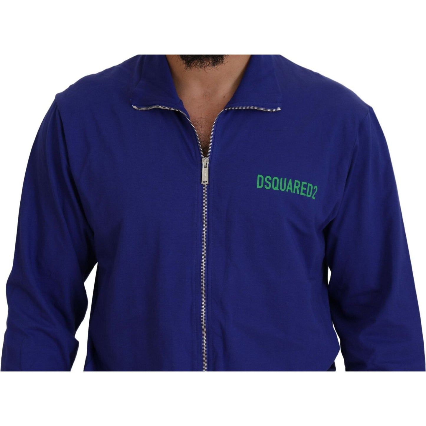 Dsquared² Blue Cotton Printed Collared Men Full Zip Sweater 1728,67345645728,Blue,Clothing,Dsquared²,IT48 | M,Material: 100% Cotton,Men,Men - Clothing,Preowned / Defect,Sweaters - Clothing,Sweaters - Men - Clothing,Sweatshirts - Sweaters - Clothing