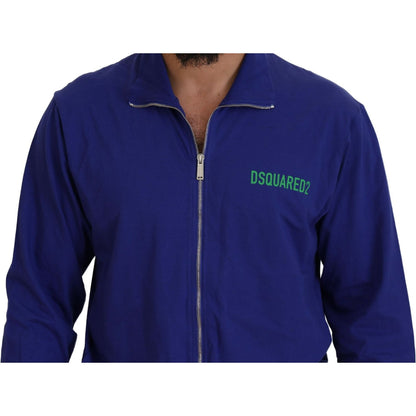 Dsquared² Blue Cotton Printed Collared Men Full Zip Sweater 1728,67345645728,Blue,Clothing,Dsquared²,IT48 | M,Material: 100% Cotton,Men,Men - Clothing,Preowned / Defect,Sweaters - Clothing,Sweaters - Men - Clothing,Sweatshirts - Sweaters - Clothing