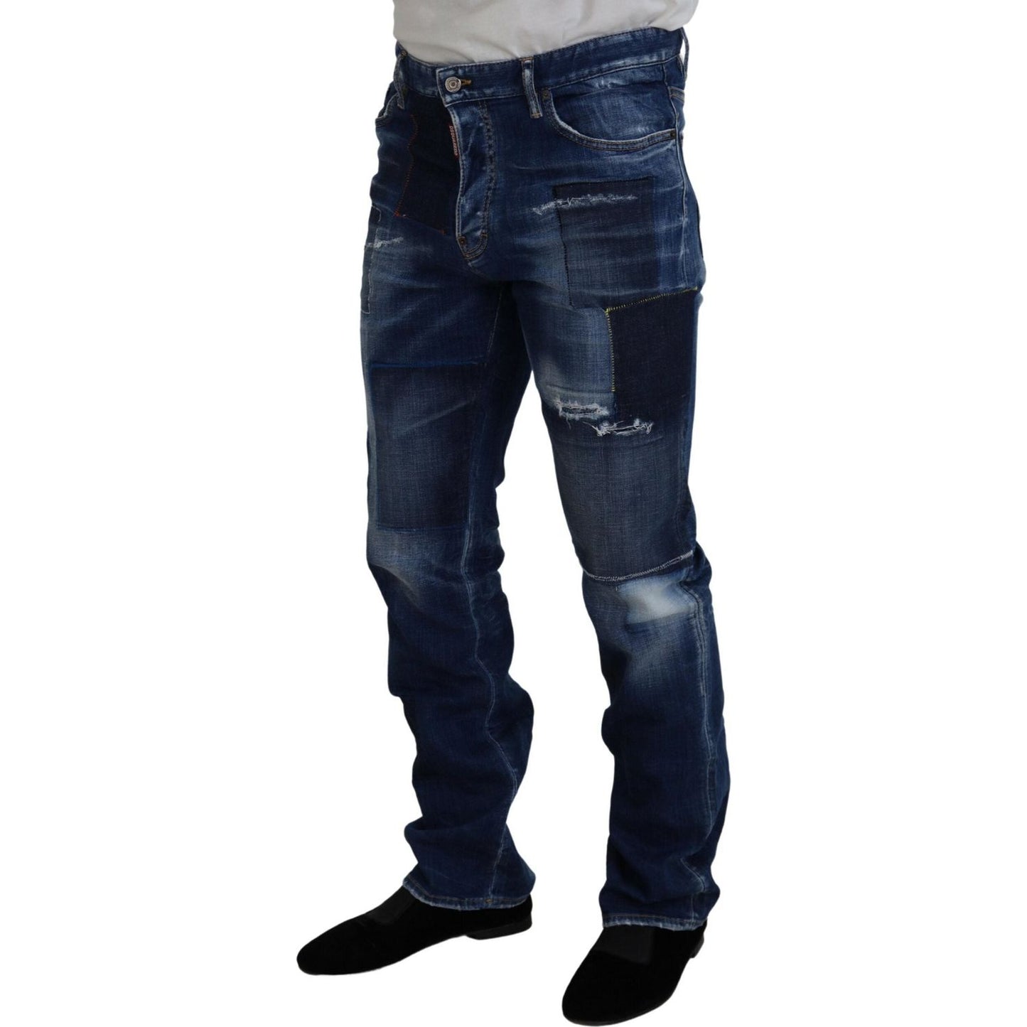 Dsquared² Blue Washed Patchwork Straight Fit Denim Jeans 1728,67345645728,Blue,Clothing,Dsquared²,IT48 | M,Jeans & Pants - Men - Clothing,Jeans Denim - Clothing,Material: 98% Cotton 2% Elastane,Men,Preowned / Defect,Straight-Leg Jeans - Jeans Denim - Clot