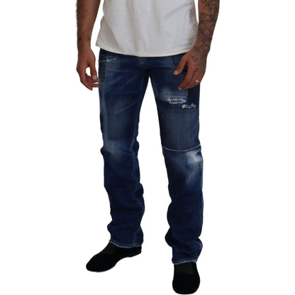 Dsquared² Blue Washed Patchwork Straight Fit Denim Jeans 1728,67345645728,Blue,Clothing,Dsquared²,IT48 | M,Jeans & Pants - Men - Clothing,Jeans Denim - Clothing,Material: 98% Cotton 2% Elastane,Men,Preowned / Defect,Straight-Leg Jeans - Jeans Denim - Clot