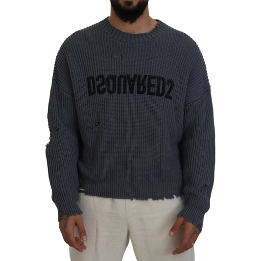 Dsquared² Gray Men Tattered Knitted Pullover Sweater 1728,67345645728,Clothing,Dsquared²,Gray,IT48 | M,Material: 100% Cotton,Men,Preowned / Defect,Sweaters - Clothing,Sweaters - Men - Clothing,Sweatshirts - Sweaters - Clothing