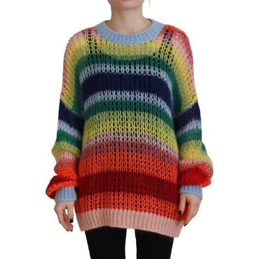 Dsquared² Multicolor Knitted Mohair Crewneck Pullover Sweater 1728,55% Mohair 29% Nylon 8% Acrylic 8% Wool,67345645728,Clothing,Dsquared²,IT38 | XS,Multicolor,Preowned / Defect,Sweaters - Clothing,Sweaters - Women - Clothing,Sweatshirts - Sweaters - Cloth