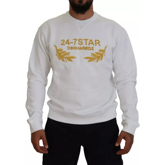 Dsquared² White Embroidered Crewneck Sweatshirt Sweater 1728,67345645728,Clothing,Dsquared²,IT44 | XS,IT46 | S,IT50 | L,IT54 | XL,IT58 | XXL,Men,Preowned / Defect,Sweaters - Clothing,Sweaters - Men - Clothing,Sweatshirts - Sweaters - Clothing,White