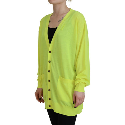 Dsquared² Yellow Wool Knitted Buttoned Cardigan Sweater 1728,67345645728,Cardigans - Sweaters - Clothing,Clothing,Dsquared²,IT38 | XS,Material: 100% Virgin Wool,Preowned / Defect,Sweaters - Clothing,Sweaters - Women - Clothing,Women,Yellow