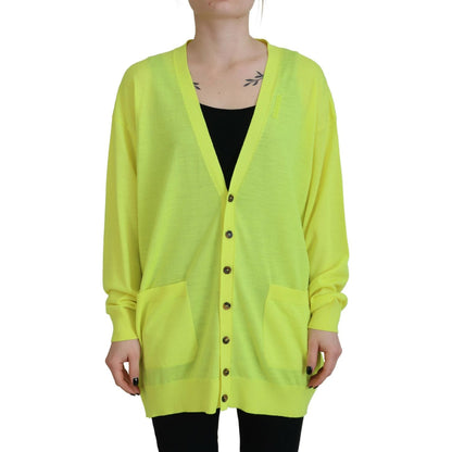 Dsquared² Yellow Wool Knitted Buttoned Cardigan Sweater 1728,67345645728,Cardigans - Sweaters - Clothing,Clothing,Dsquared²,IT38 | XS,Material: 100% Virgin Wool,Preowned / Defect,Sweaters - Clothing,Sweaters - Women - Clothing,Women,Yellow