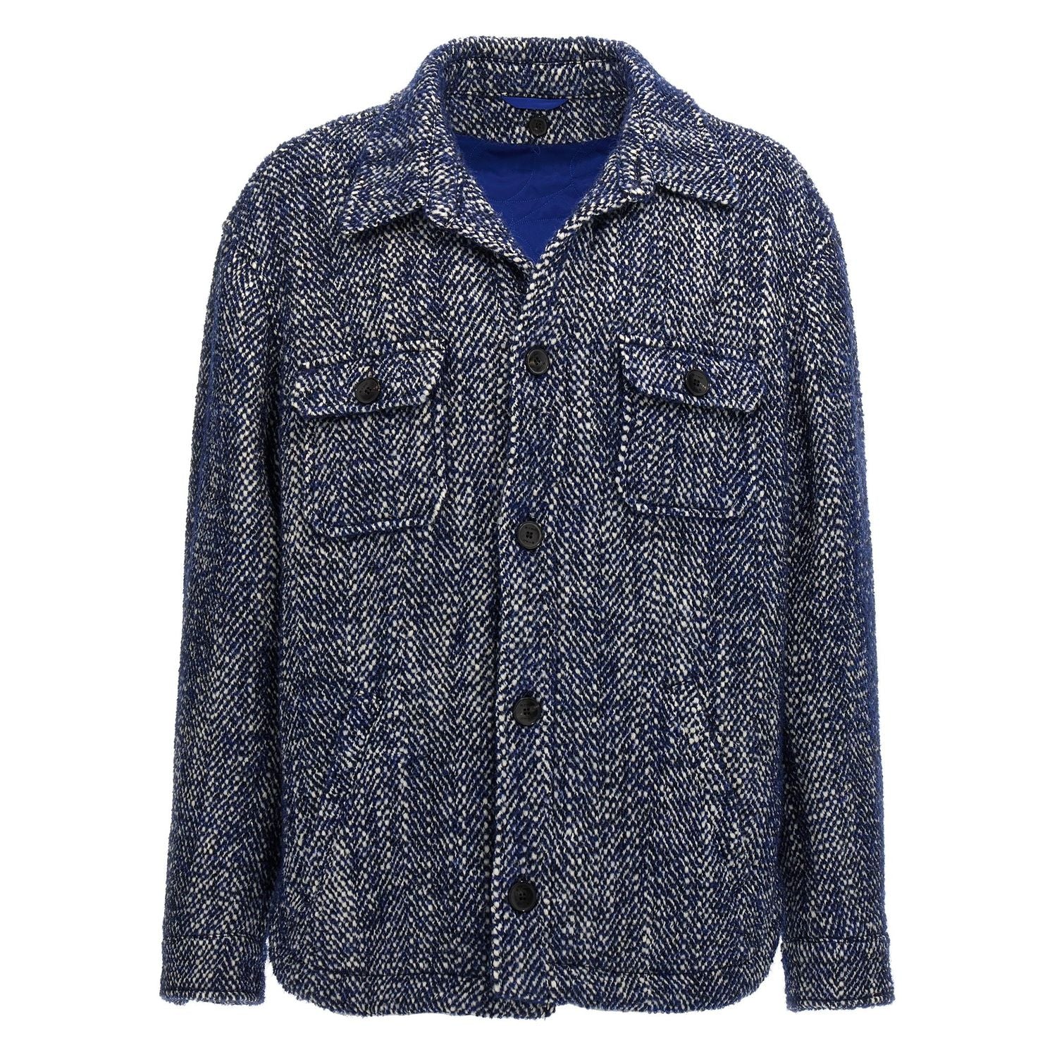 Etro Blue Wool Full-Length Jacket