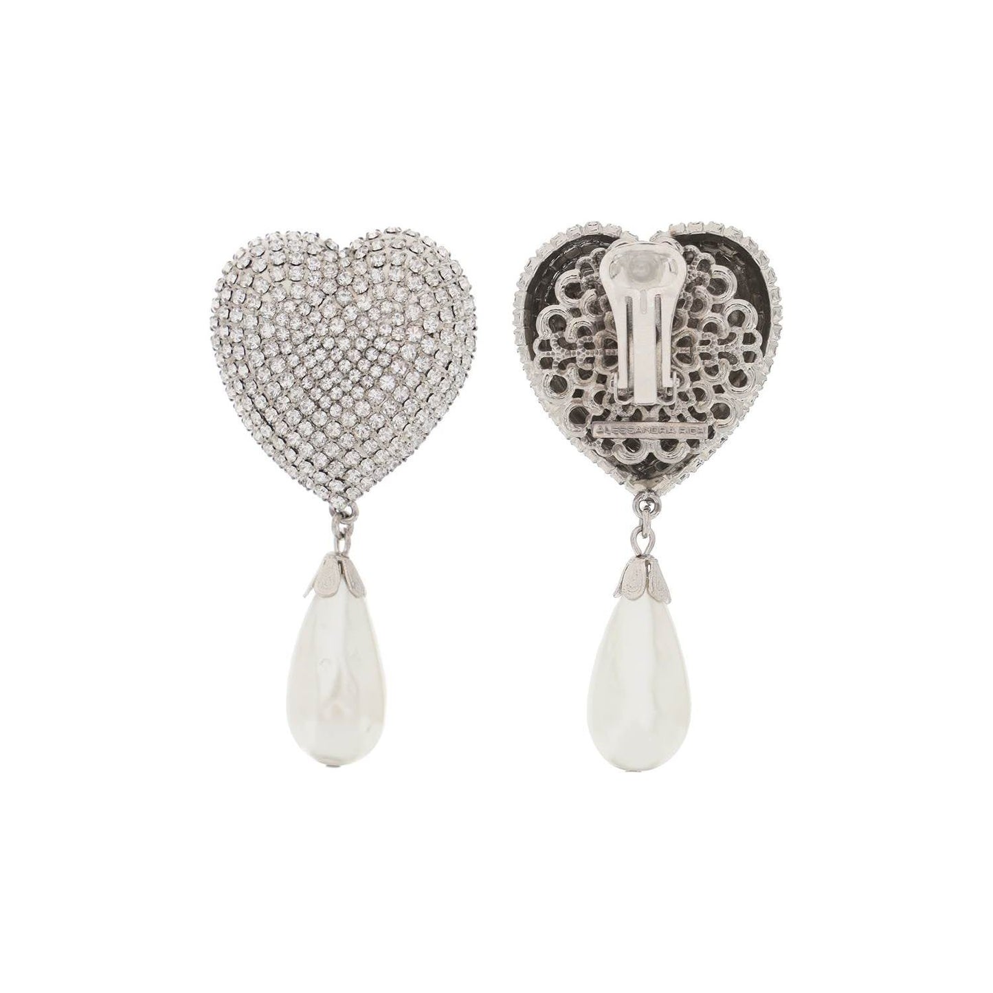 Alessandra Rich heart crystal earrings with pearls Jewellery Alessandra Rich