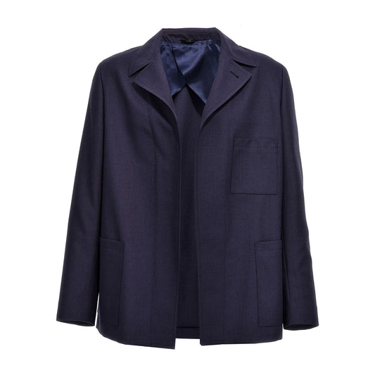 Fendi Blue Virgin Wool Full-Length Jacket