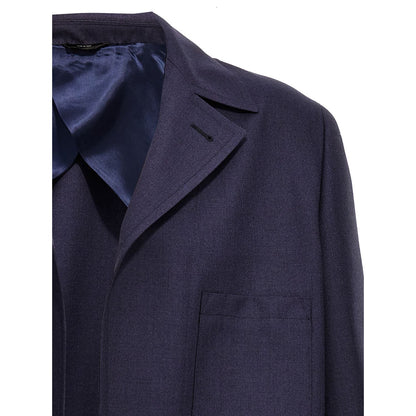 Fendi Blue Virgin Wool Full-Length Jacket