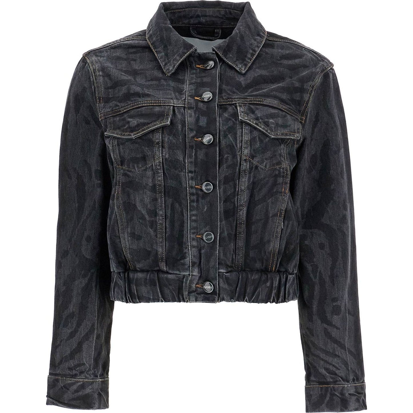 Ganni cut\n\nshort denim jacket with laser-cut Jackets Ganni