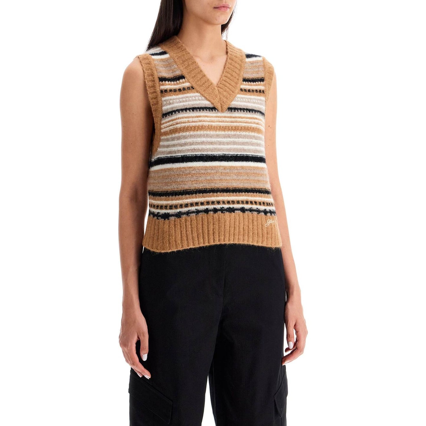 Ganni "soft striped knit vest with a comfortable