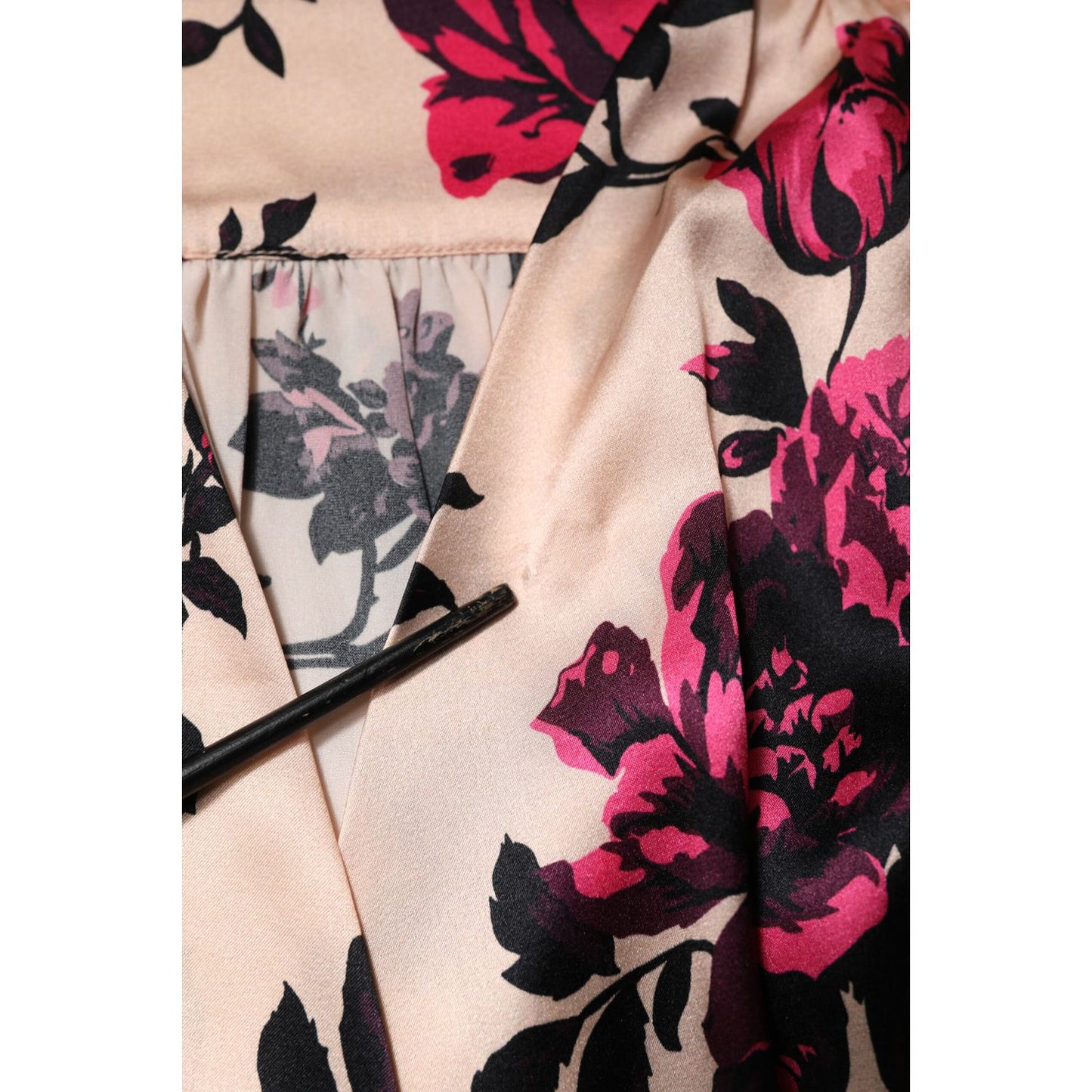 Laneus Pink Floral Silk Long Sleeves V-neck Wrap Mini Dress