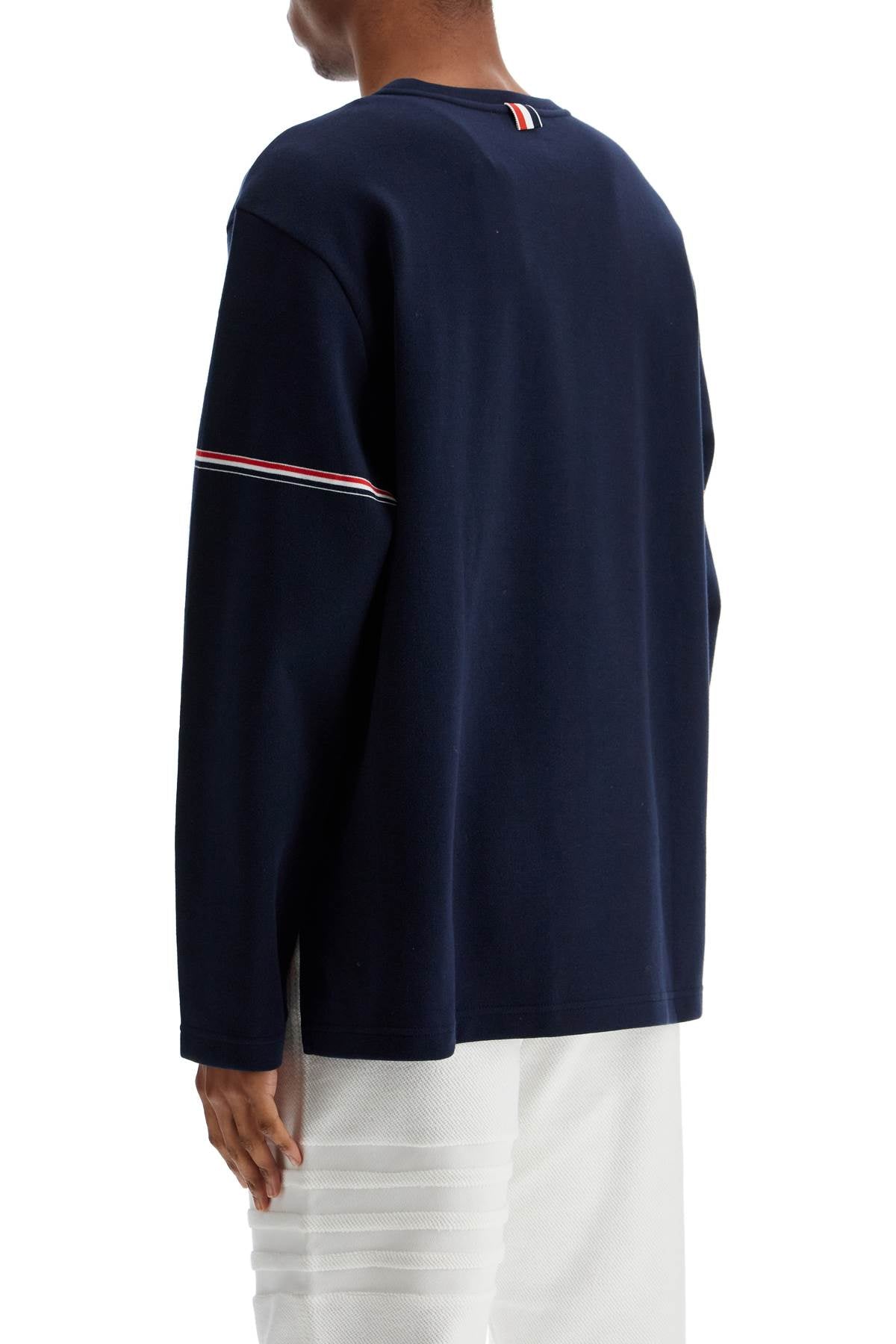 Thom Browne blue cotton rugby t-shirt with red and white stripe Topwear Thom Browne