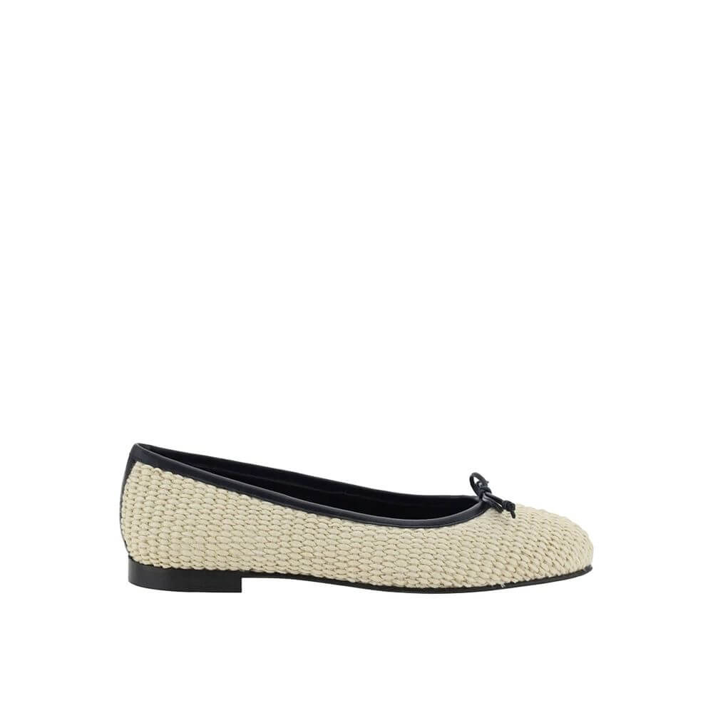 Manolo Blahnik Beige Raffia Ballet Flats