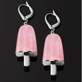 AMBROSINI JEWELS -  ORECCHINI ARGENTO 925°  ghiacciolo finitura bianca pietra rosa medi (21x14 mm) DESIGNER FASHION JEWELLERY AMBROSINI JEWELS