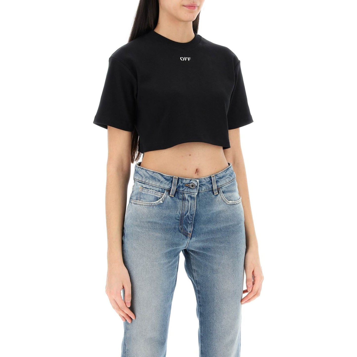 Off-White cropped t-shirt with off embroidery Topwear Off-White