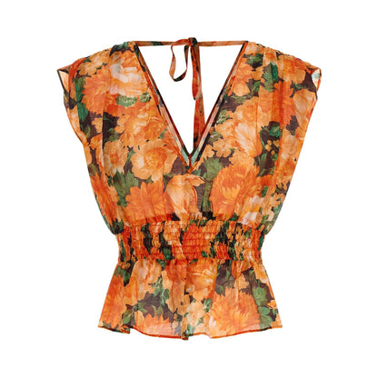 PINKO Orange Lyocell Pattern Shirt