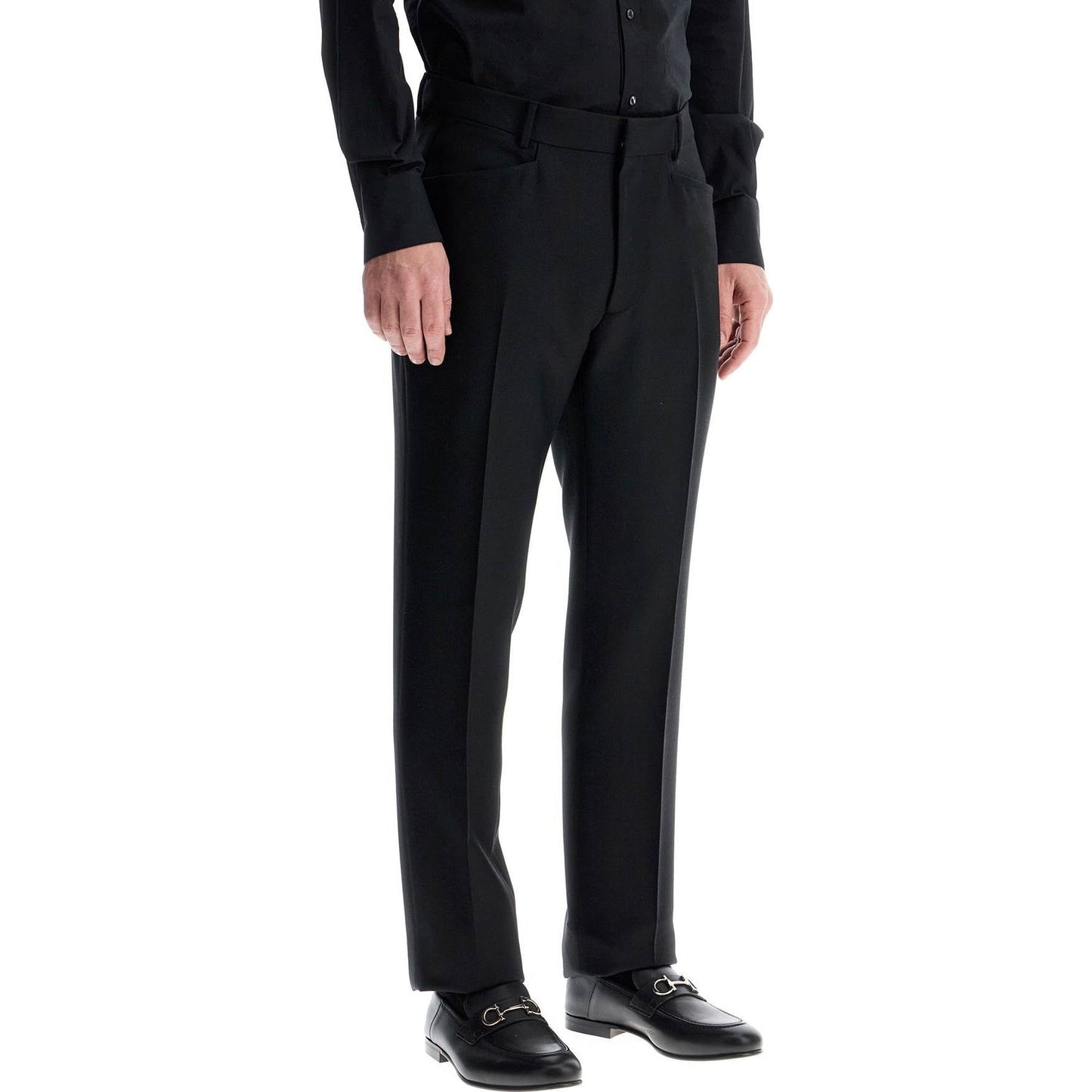 Tom Ford regular fit black wool and silk trousers