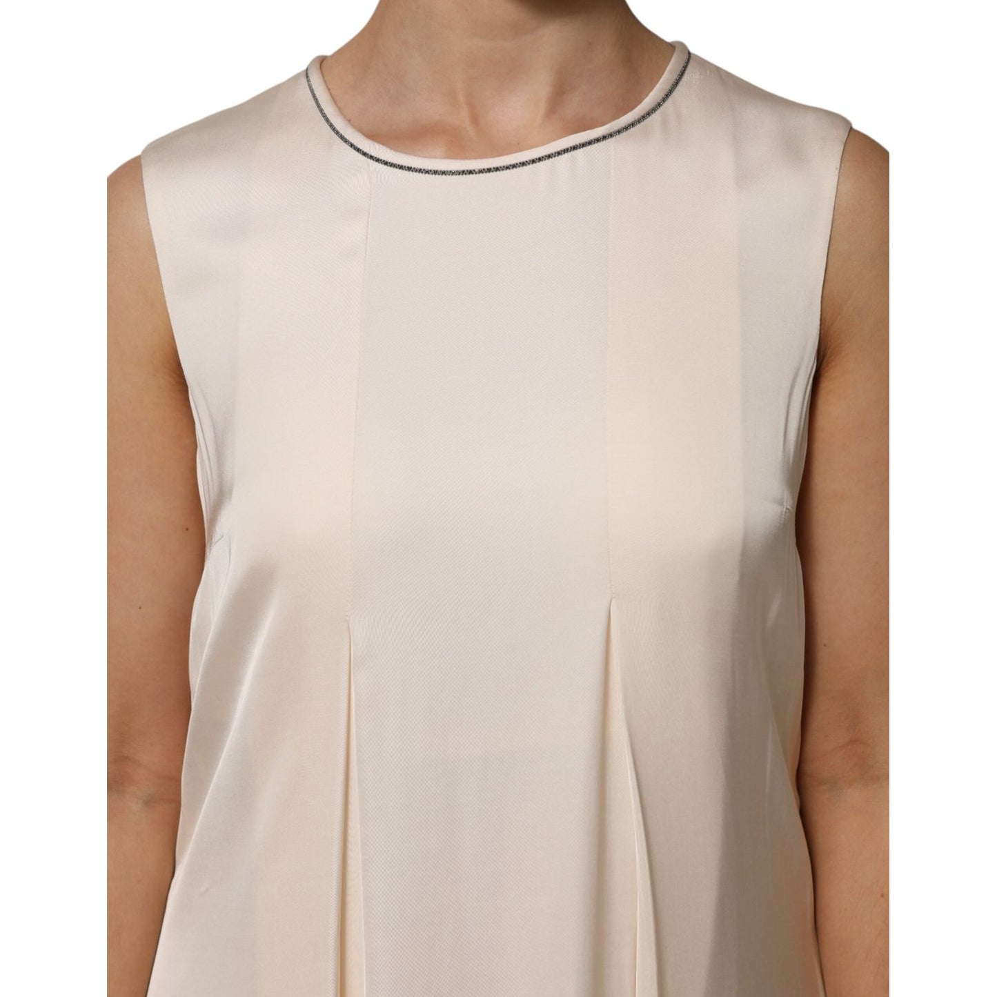 Peserico Beige Viscose Pleated Sleeveless Long Maxi Dress