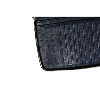 Prada Navy Oliver Embossed Leather Zip-Around Wallet