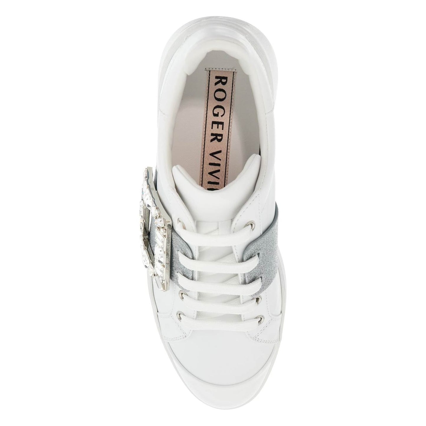 Roger Vivier white viv skate sneakers with rhinestone buckles