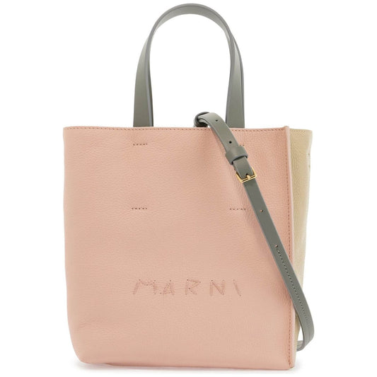 Marni pink and beige calfskin shopping bag with gray handles