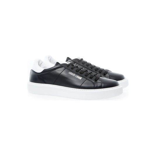 Roberto Cavalli | Black Leather Sneakers with Silver Logo - McRichard Designer Brands