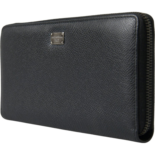 Dolce & Gabbana | Black Leather Zip Around Continental Men Wallet | McRichard Designer Brands