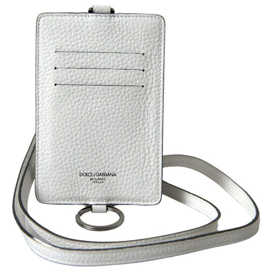 Dolce & Gabbana | White Leather Lanyard Logo Card Holder Men Wallet | McRichard Designer Brands