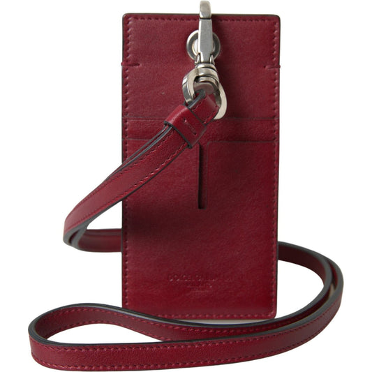 Dolce & Gabbana | Red Leather Lanyard Logo Slim Card Holder Men Wallet | McRichard Designer Brands