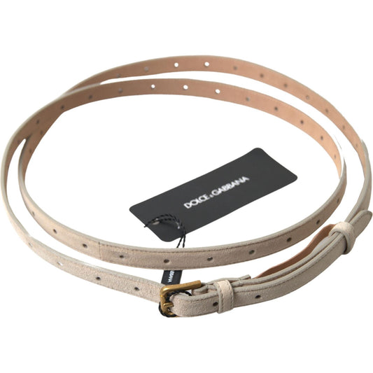 Dolce & Gabbana | Beige Goatskin Leather Metal Buckle Belt | McRichard Designer Brands