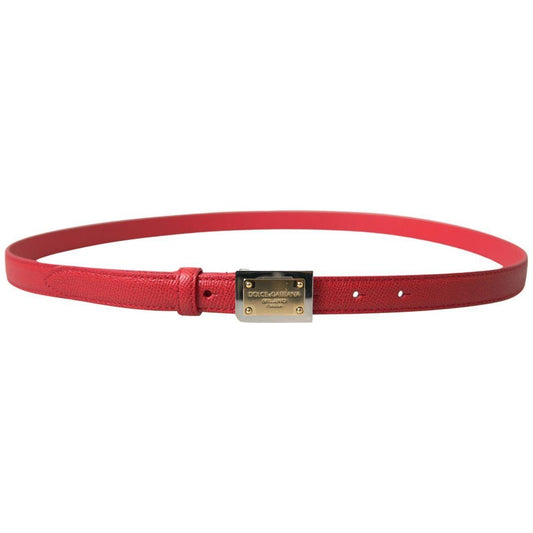 Dolce & Gabbana | Red Leather Gold Engraved Metal Buckle Belt | McRichard Designer Brands