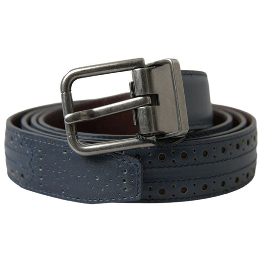 Dolce & Gabbana | Blue Leather Perforated Metal Buckle Belt | McRichard Designer Brands