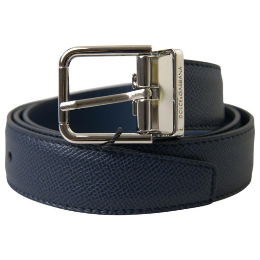 Dolce & Gabbana | Blue Leather Silver Metal Buckle Belt | McRichard Designer Brands