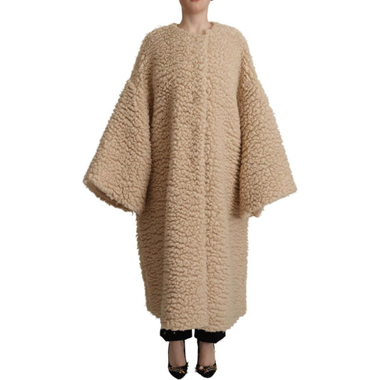Dolce & Gabbana | Beige Cashmere Wool Faux Fur Coat Jacket | McRichard Designer Brands