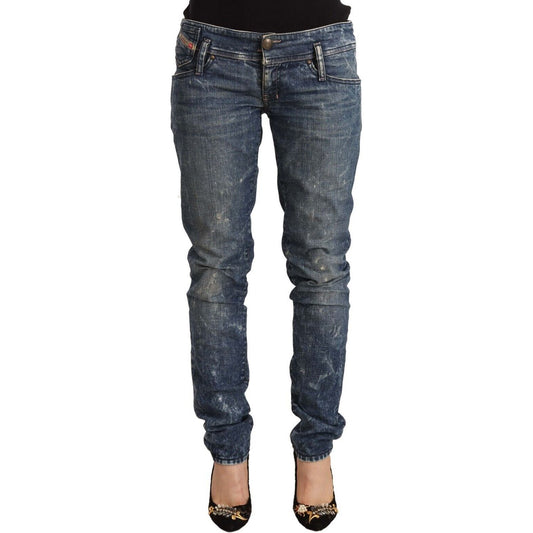 Diesel | Blue Distressed Low Waist Cotton Denim Skinny Jeans | McRichard Designer Brands